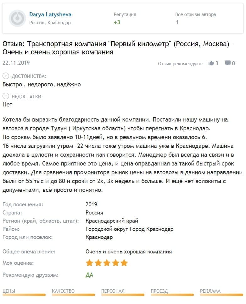 Отзывы 1й Километр